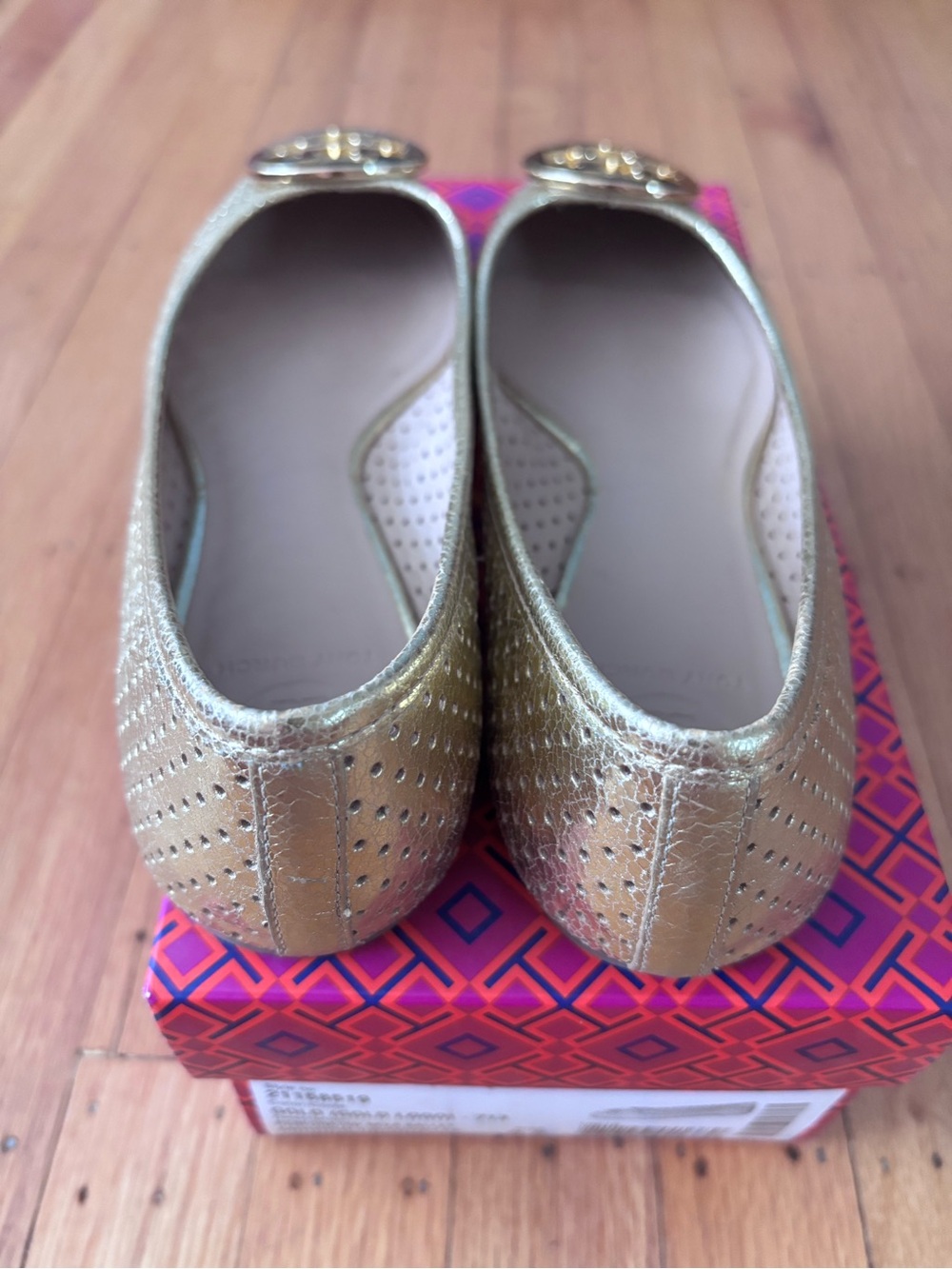 Tory Burch Metallic Gold Logo Ballet Flats - Picture 3 of 4